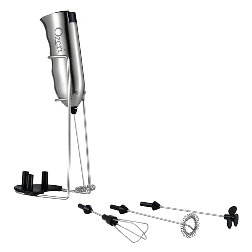 Ozeri Deluxe Milk Frother & Whisk in Stainless Steel, with Stand and 4 Frothing Attachments