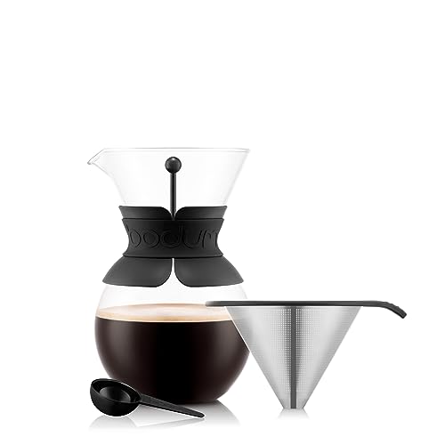 Bodum Pour Over Coffee Maker with Permanent Filter, 1 Liter, 34 Ounce, Black Band