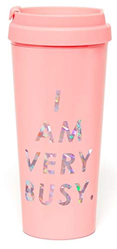 ban.do Hot Stuff Insulated Thermal Mug with Saying, 16 Ounce Travel Tumbler, I Am Very Busy (pink)