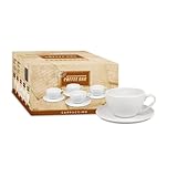 Konitz Coffee Bar Cappuccino Coffee Cups Set with Saucers, White Cappuccino Cups Set of 4 - 6 oz...