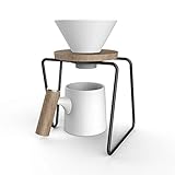 STAIZE Ceramic Pour Over Coffee Maker Set | Includes Funnel, Stand and 16 oz Ceramic Mug with Wooden...