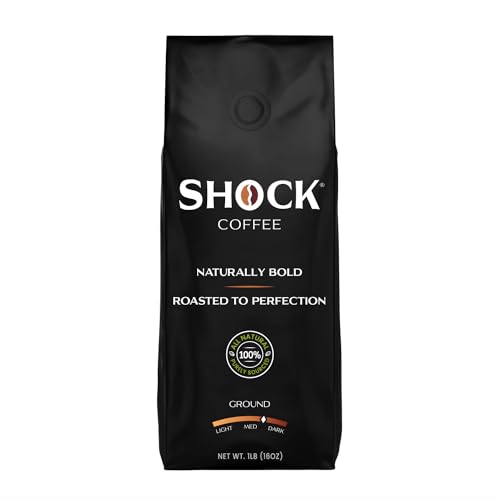 Shock Coffee - Bold all Arabica Med-Dark Roast Ground, Fresh Look - Richer Taste, 1 pound