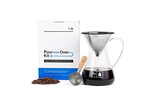 Barista Warrior Pour Over Coffee Maker Set - Pour Over Kit Includes Large Glass Carafe and Reusable...
