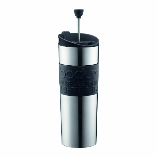 Bodum Travel Press, Stainless Steel Travel Coffee and Tea Press, 15 Ounce, .45 Liter, Black,1 Count...