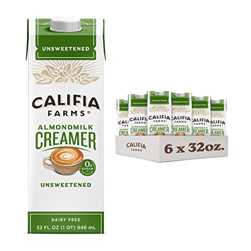 Califia Farms - Unsweetened Almond Milk Coffee Creamer, 32 Oz (Pack of 6), Shelf Stable, Dairy Free,...