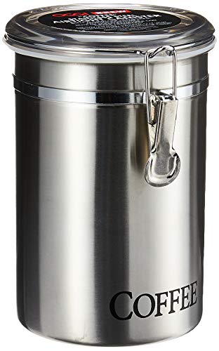 Oggi Stainless Steel Coffee Canister 62 fl oz - Airtight Clamp Lid, Clear See-Thru Top - Ideal for...