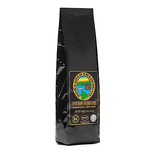 Kona Gold Coffee Whole Beans - 16 oz, by Kona Gold Rum Co. - Freshly Roasted Medium/Dark Roast Extra...