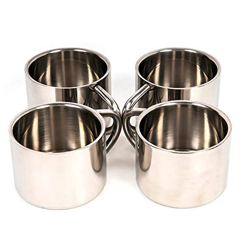 Farnsworth & Lloyd Silver Stainless Steel Double Wall Espresso Cups, Set of 4, Small