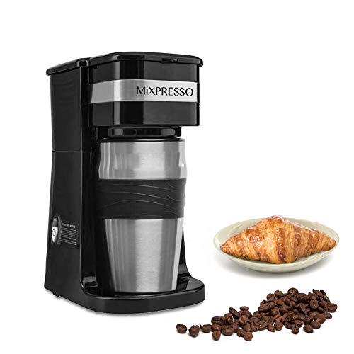 Mixpresso 2-In-1 Single Cup Coffee Maker & 14oz Travel Mug Combo, Portable & Lightweight Personal...