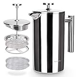 Secura French Press Coffee Maker, 304 Grade Stainless Steel Insulated Coffee Press with 2 Extra...