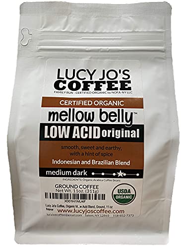Lucy Jo's Coffee Roastery, Organic Mellow Belly Low Acid Blend, Medium Dark, Ground, 11 oz (11 OZ)