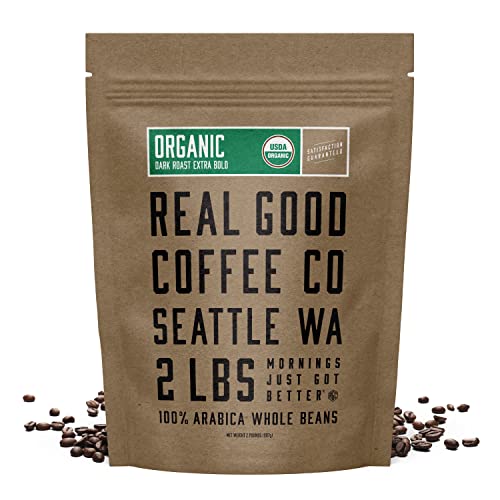 Real Good Coffee Company - Whole Bean Coffee - Organic Dark Roast Coffee Beans - 2 Pound Bag - 100%...