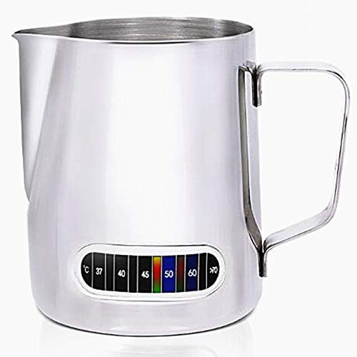 Milk Frothing Pitchers with Integrated Thermometer,Latte Art Jug Stainless Steel Creamer Temperature...