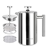 Secura French Press Coffee Maker, 304 Grade Stainless Steel Insulated Coffee Press with 2 Extra...