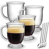 Mfacoy Glass Coffee Mugs Set of 4, Clear Large Coffee Mug 15 Oz With Handles for Hot Beverages,...