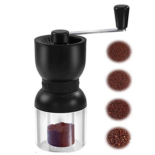 LHS Manual Coffee Grinder with Ceramic Burrs, Hand Coffee Bean Grinder with 2 Containers Adjustable...