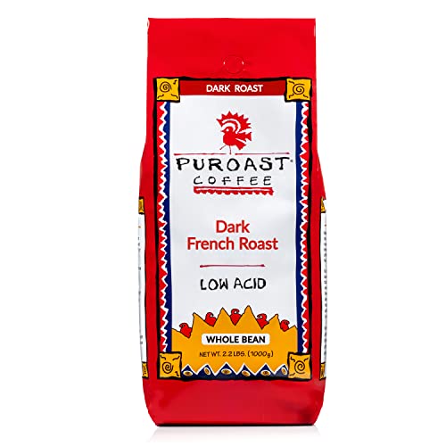 Puroast Low Acid Coffee Whole Bean, French Roast, Dark Roast, Certified Low Acid Coffee, 5.5+ pH,...