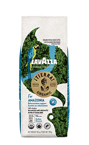 Lavazza, ¡Tierra Organic Amazonia Whole Bean Coffee Medium Roast 10.5 Oz Bag, Floral Notes...