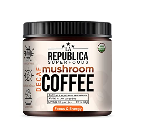 La Republica Organic Decaf Mushroom Coffee with 7 Superfood Mushrooms, Water-Processed Instant...