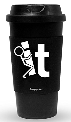 Funny Guy Mugs F It Travel Tumbler With Removable Insulated Silicone Sleeve, Black, 16-Ounce