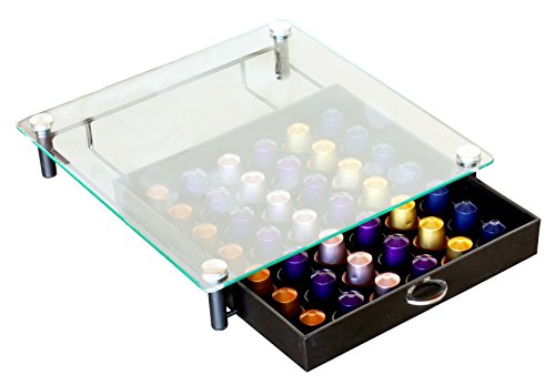 DecoBrothers Crystal Tempered Glass Original Pod Holder Drawer, 42 Nespresso Capsule Organizer