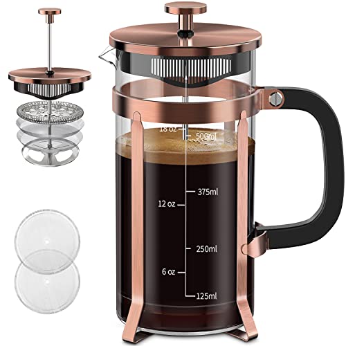 QUQIYSO Coffee Maker 304 Stainless Steel French Press with 4 Filter, Heat Resistant Durable, Easy to...