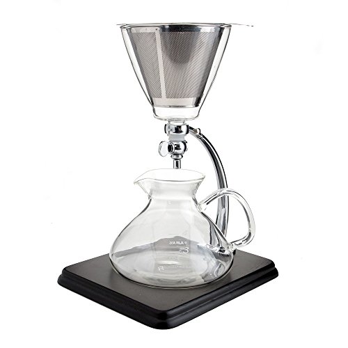 Yama Glass Silverton 16oz Coffee & Tea Brewer - Heat-Resistant Borosilicate Glass with Black Wood...