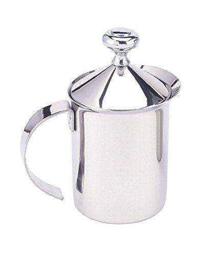 Fino Milk Creamer Frother Cappuccino Foam Pitcher with Handle and Lid, 18/8 Stainless Steel,...