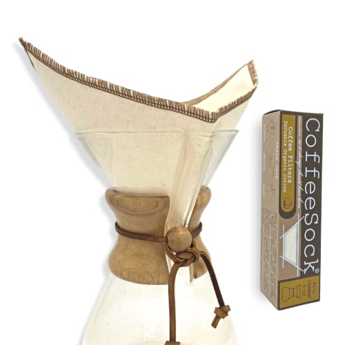 CoffeeSock ’The Original’ Reusable 100% Organic Cotton Coffee Filters - 2 pack Chemex® Filters...