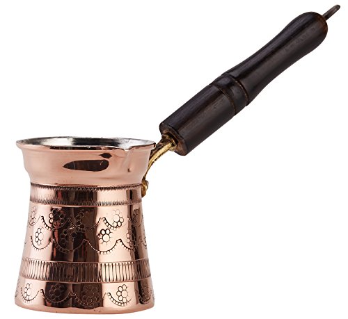 DEMMEX 2019-7 Oz Turkish Greek Copper Coffee Pot Cezve Ibrik Briki for 2-3 Cups, Wooden Handle, 100%...