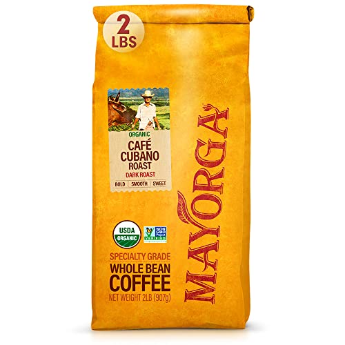 Mayorga Organics Café Cubano, Dark Roast Whole Bean Coffee, 2lbs Bag, Specialty-Grade, 100% USDA...