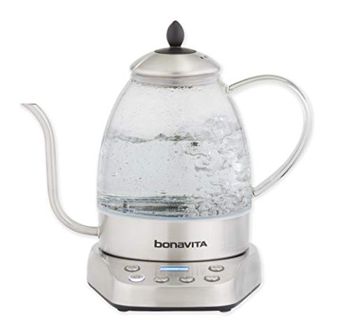 Bonavita BV07001US Cosmopolitan 1.3L Variable Temperature Glass Body Electric Kettle, Stainless...