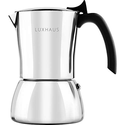 LUXHAUS Moka Pot - 6 Cup Stovetop Espresso Maker - 100% Stainless Steel Italian and Cuban Mocha...