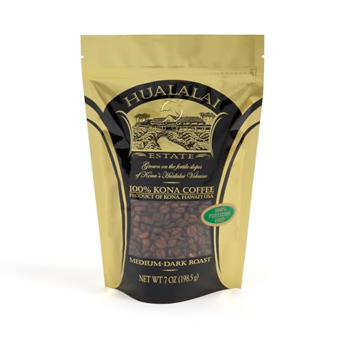 Hualalai Estate Whole Bean 100% Kona Coffee - Medium Dark Roasted Hawaiian Grown Beans -...