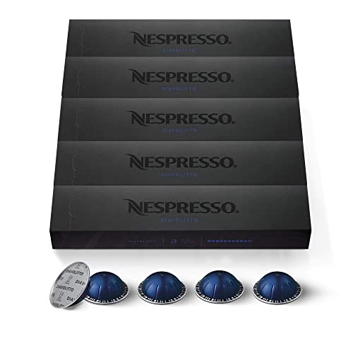 Nespresso Capsules VertuoLine, Diavolitto, Dark Roast Espresso Coffee, 10 Count (Pack of 5), Brews...