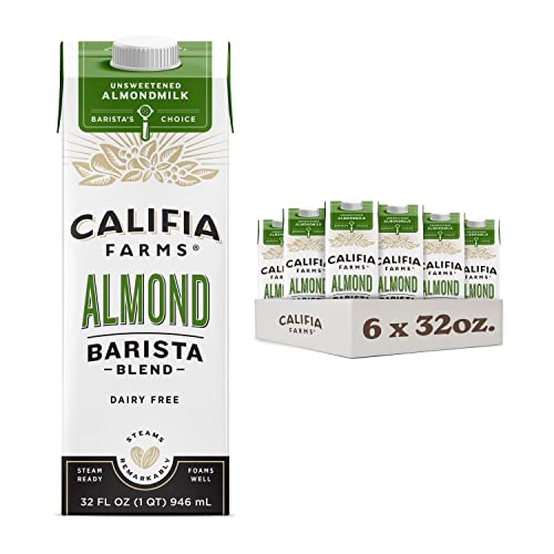 Califia Farms - Unsweetened Almond Barista Blend Almond Milk, 32 Oz (Pack Of 6), Shelf Stable, Dairy...