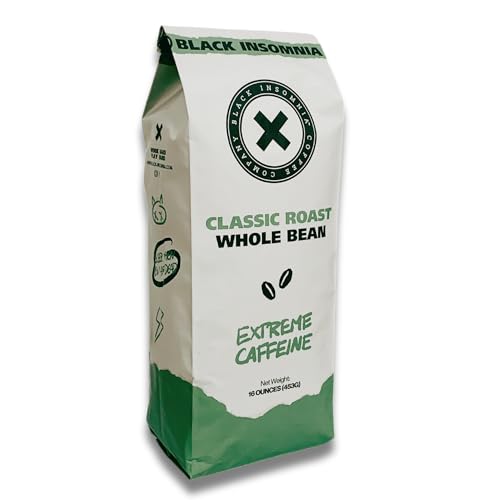 Black Insomnia Classic Roast Whole Bean Coffee - The Strongest Coffee in the World - 1lb Bag...