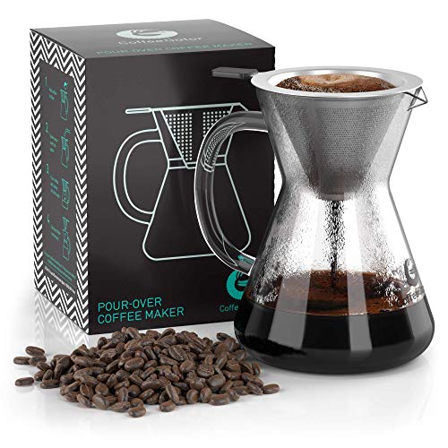 Coffee Gator Pour Over Coffee Maker - 14 oz Paperless, Portable, Drip Coffee Brewer Pour Over Set...