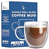Kitchables Double Wall Glass Coffee Mugs Set of 4, 8oz with Handle Insulated Glass Coffee Mug with...