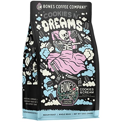 Bones Coffee Company Cookies 'N Dreams Flavored Coffee Beans & Ground Coffee Cookies & Cream Flavor...