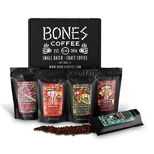 Bones Coffee Company World Tour Sample Pack | Whole Coffee Beans Sampler Gift Box Set | Pack of 5...