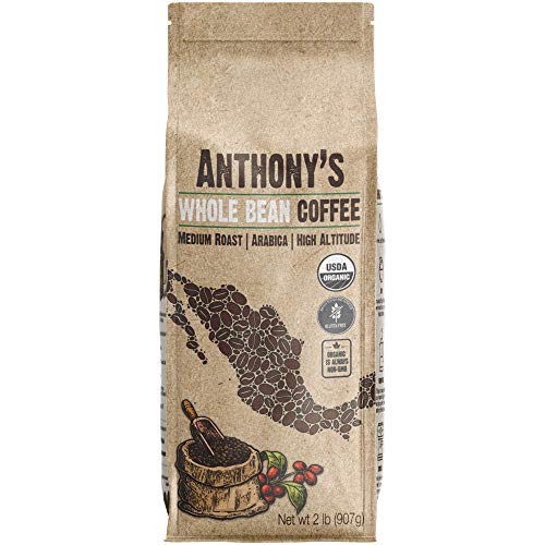 Anthony's Organic Whole Bean Coffee, 2 lb, Mexican Altura Arabica Beans, Medium Roast, Batch Tested...