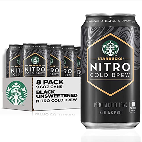 Starbucks Nitro Cold Brew Coffee, Black Unsweetened, 9.6 fl oz Cans (8 Pack), Iced Coffee, Cold Brew...