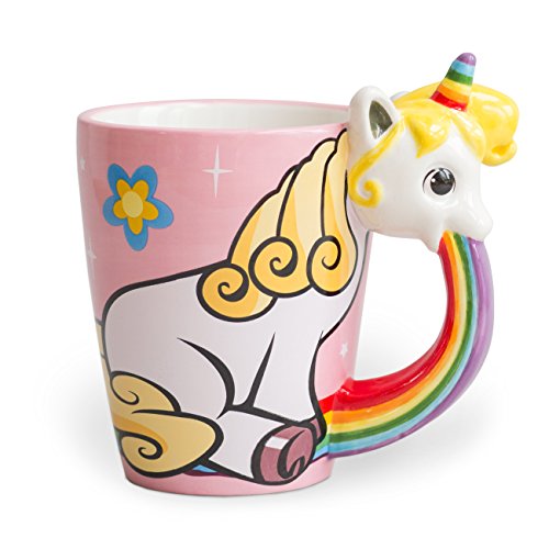 el & groove funny Unicorn mug (12oz capacity) in pink with rainbow and stars made of ceramics |...