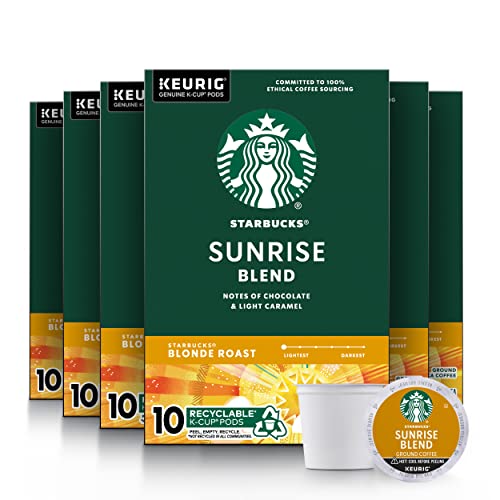 Starbucks Blonde Roast K-Cup Coffee Pods — Sunrise Blend for Keurig Brewers — 6 boxes (60 pods...