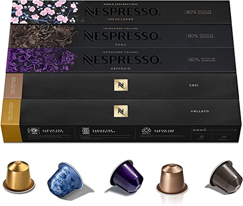 Nespresso Capsules OriginalLine, Variety Pack, Mild, Medium, Dark Roast Espresso Coffee, 50 Count...