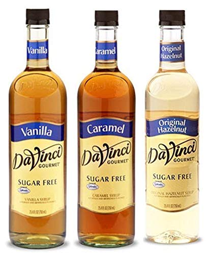 Da Vinci Sugar Free Syrup Variety 3 Pack of Vanilla, Caramel and Original Hazelnut 750mL each (25.4...