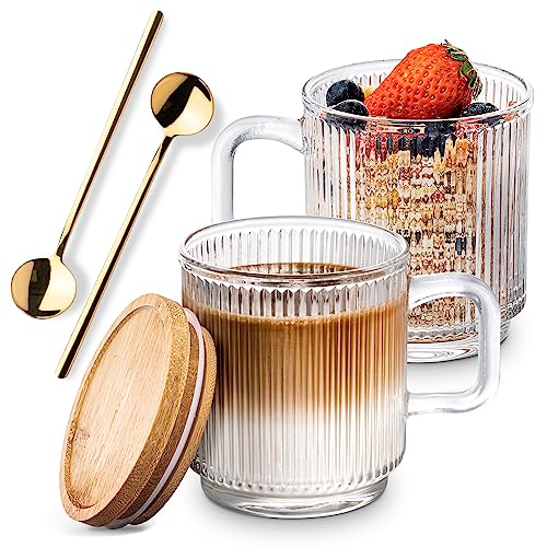 Combler Glass Coffee Mugs, Espresso Cups for Coffee Bar Accessories, Clear Coffee Mug Set of 2, 11oz...