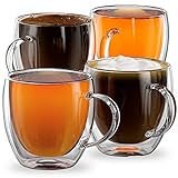 Stone & Mill Set of 4 Double Walled Glass Americano Coffee Cups, 8.5 Ounce, Firenze Collection,...