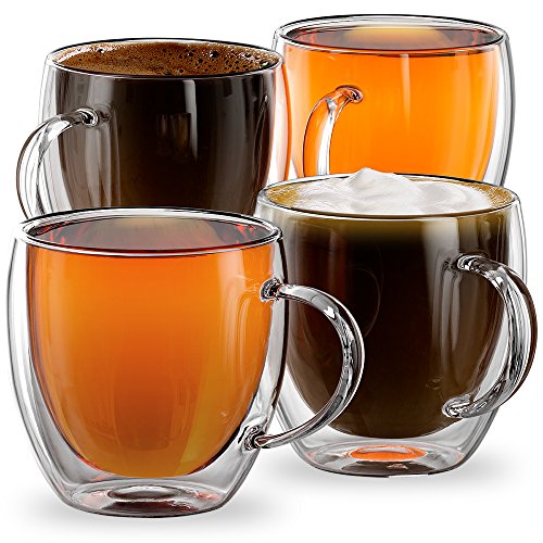 Stone & Mill Set of 4 Double Walled Glass Americano Coffee Cups, 8.5 Ounce, Firenze Collection,...